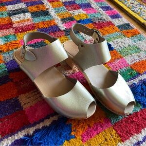 Bryr White Gold Miranda Peep Toe Clogs